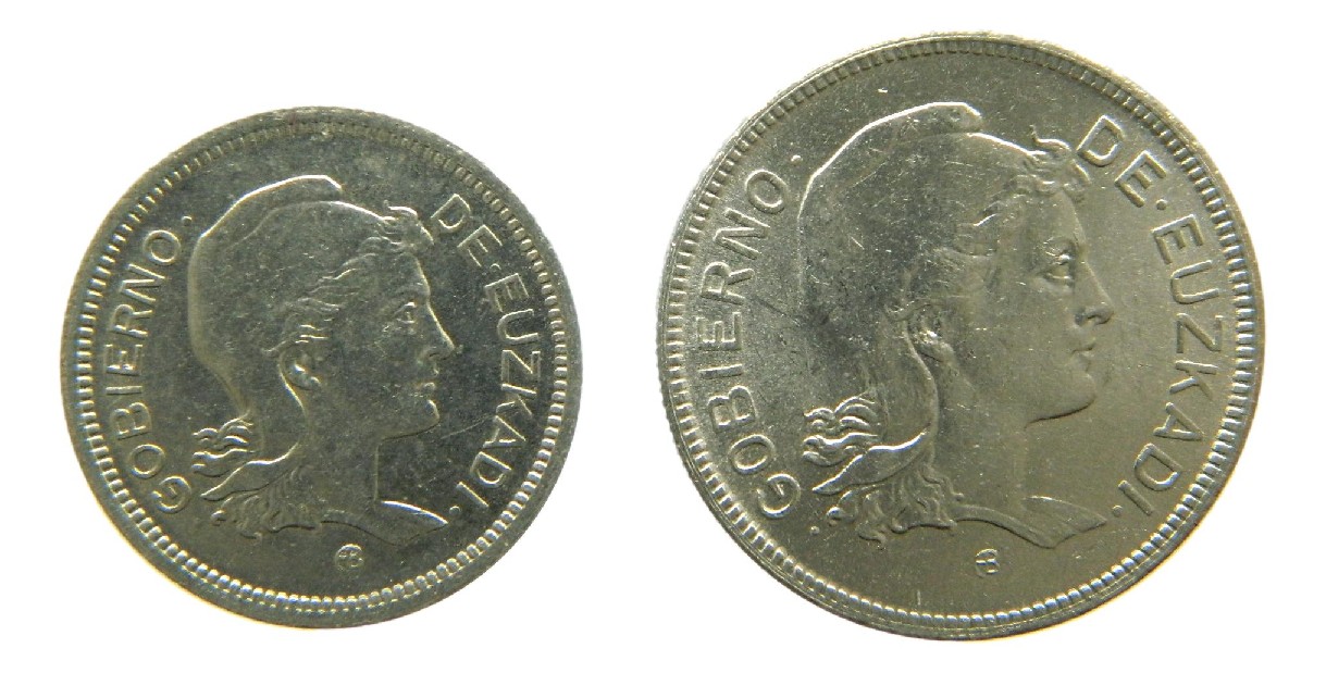 GOBIERNO DE EUZKADI - 1937 - SERIE 2 VALORES - 2 Y 1 PESETA - SC
