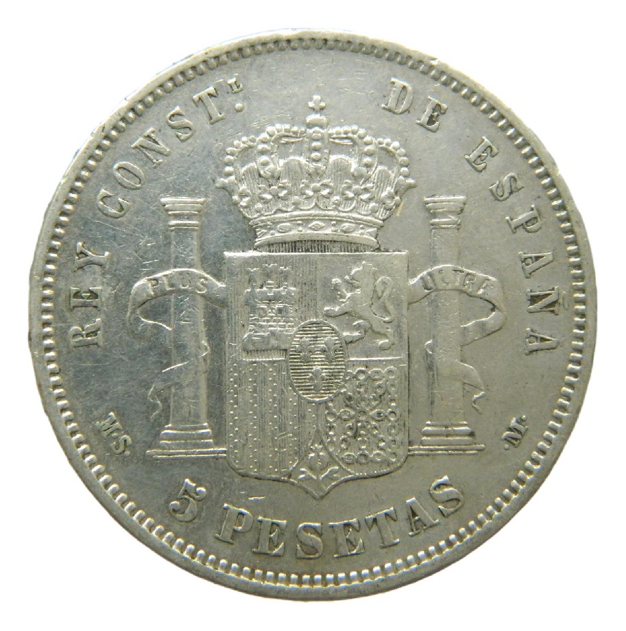 1885 *18-86 - ALFONSO XII - 5 PESETAS - MSM - PLATA - BC