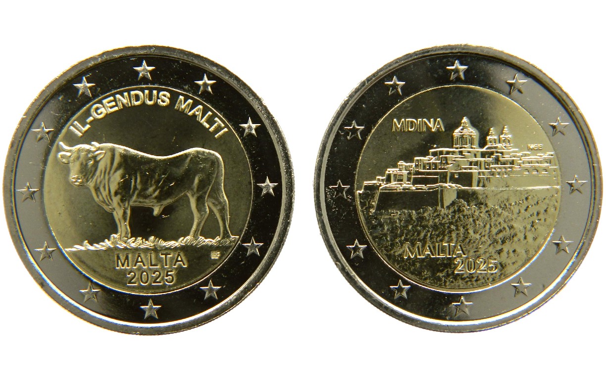 2025 - MALTA - 2 EUROS - PAREJA - MDINA Y BUEY MALTES - SUELTAS