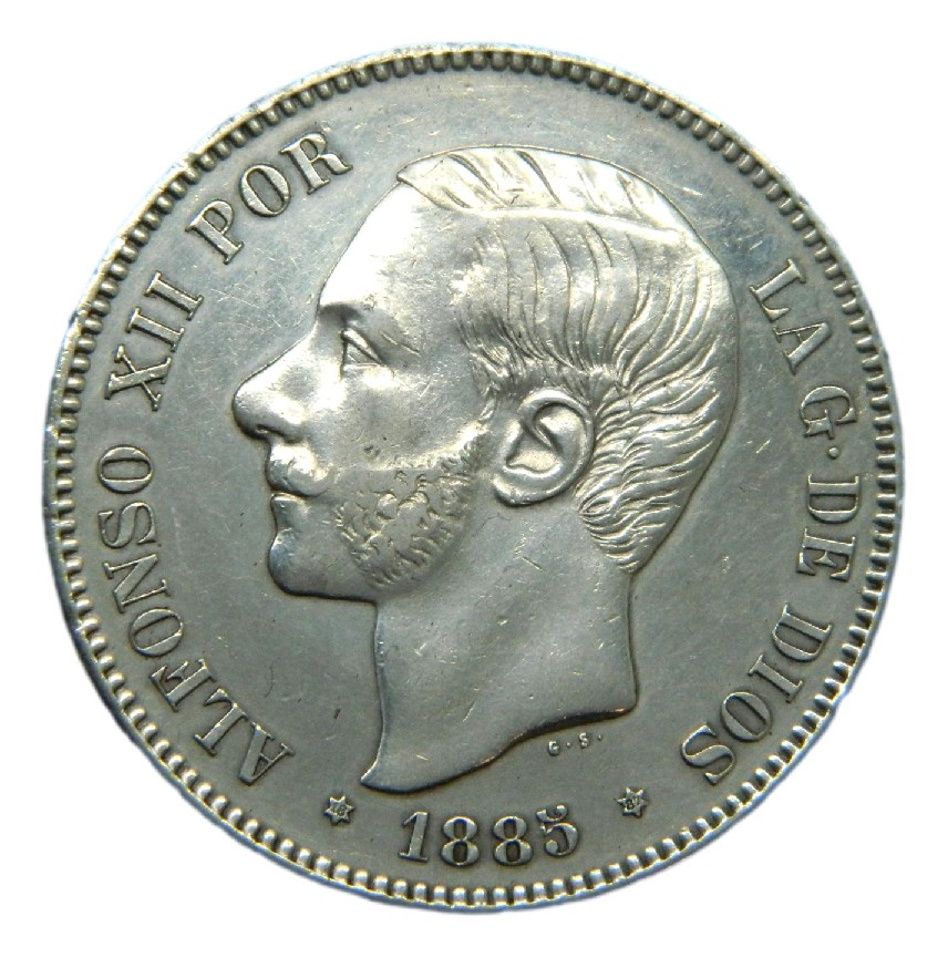 1885 *18-87 - ALFONSO XII - 5 PESETAS - MPM - MBC