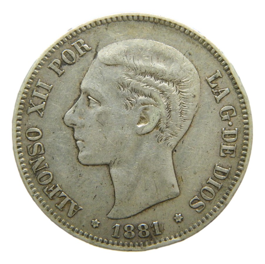 1881 *18-81 - ALFONSO XII - 5 PESETAS - MSM - BC