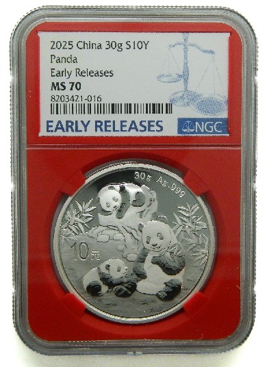 2025 - CHINA - 10 YUAN - ONZA PLATA - PANDA - NGC - MS70 - ROJO