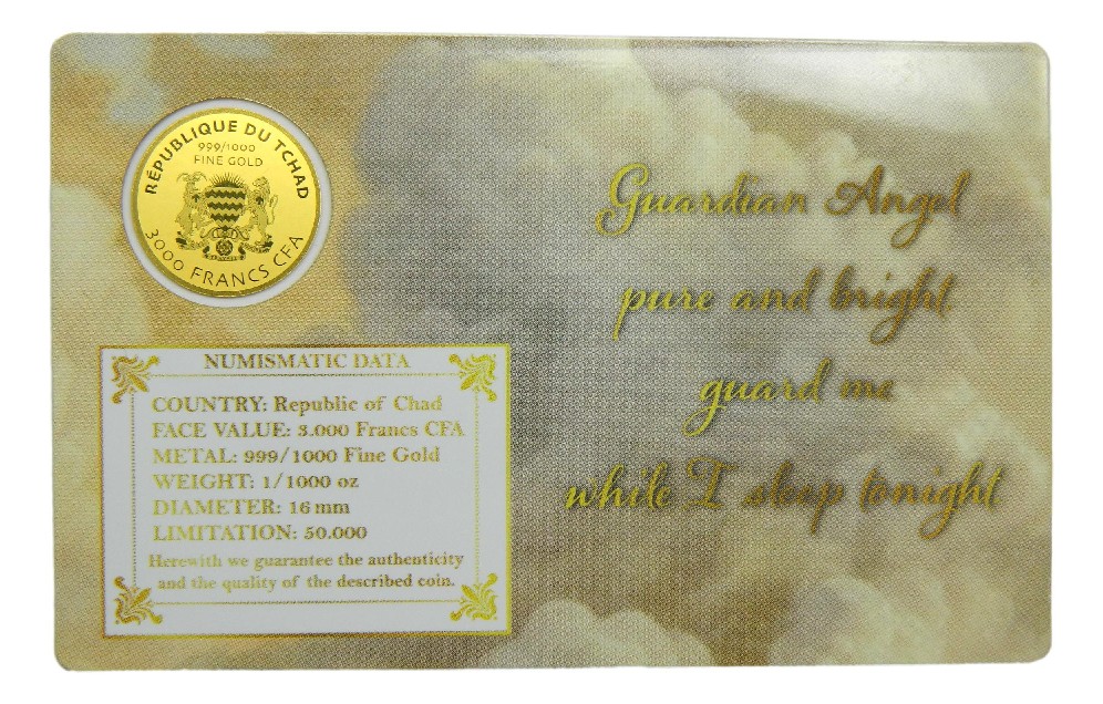 ANGEL GUARDIAN - MONEDA DE ORO 999/1000 - 3000 FRANCS CFA - COINCARD