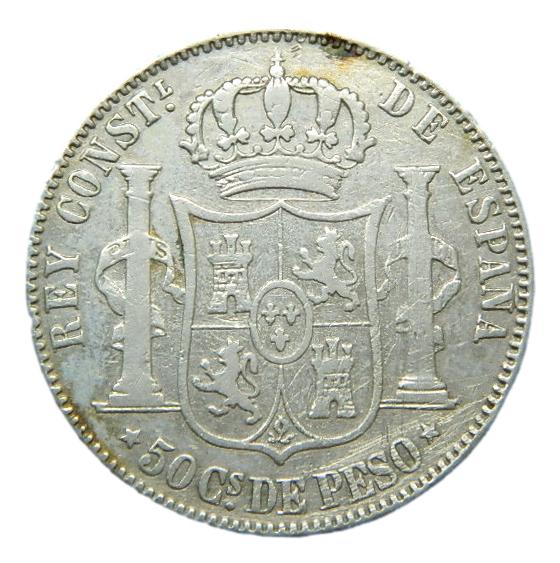 1884 - ALFONSO XII - 50 CENTAVOS DE PESO - MANILA