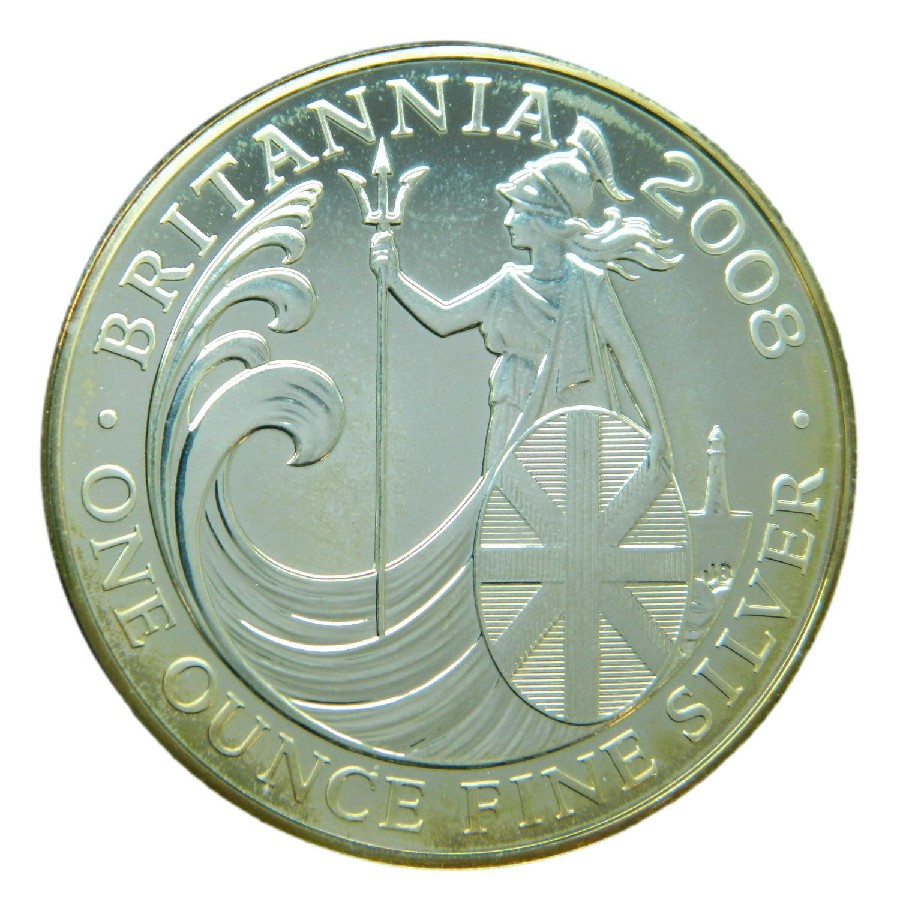 2008 - GRAN BRETAÑA - 2 POUNDS - ONZA PLATA - BRITANNIA - PATINA