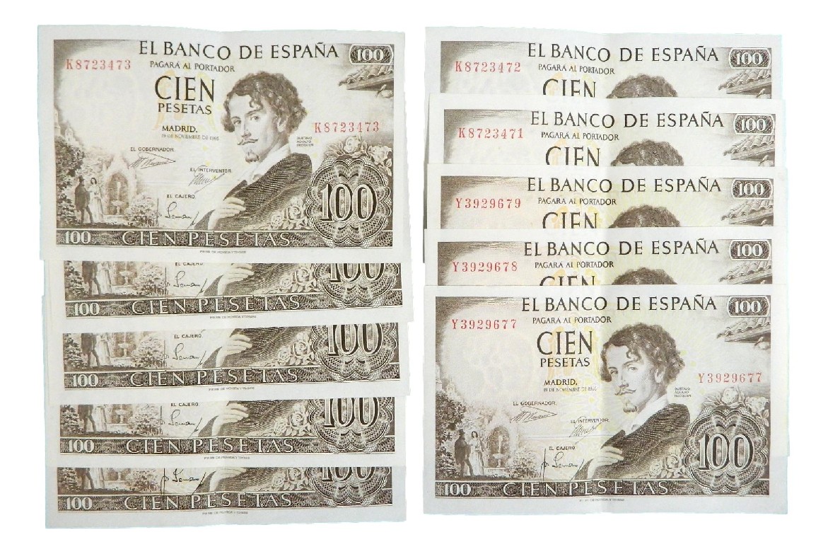 1965 - ESPAÑA - LOTE 10 BILLETES - ADOLFO BECQUER - EBC