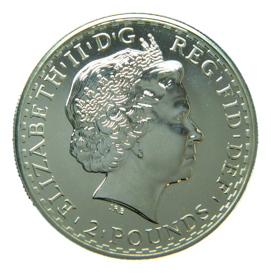 2008 - GRAN BRETAÑA - 2 POUNDS - ONZA PLATA - BRITANNIA - PATINA