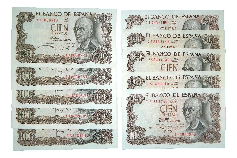 1970 - ESPAÑA - LOTE 10 BILLETES - MANUEL DE FALLA - MBC+