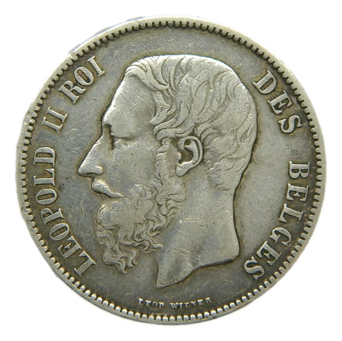 1872 - BELGICA - 5 FRANCS - PLATA - LEOPOLD II