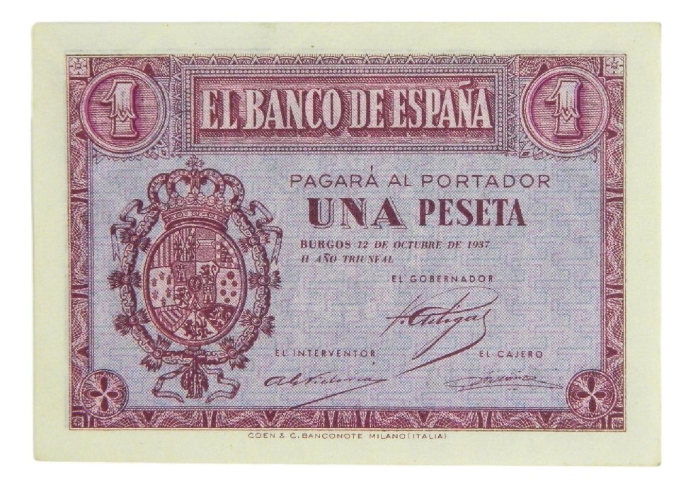 1937 - ESPAÑA - 1 PESETA - BURGOS - SC
