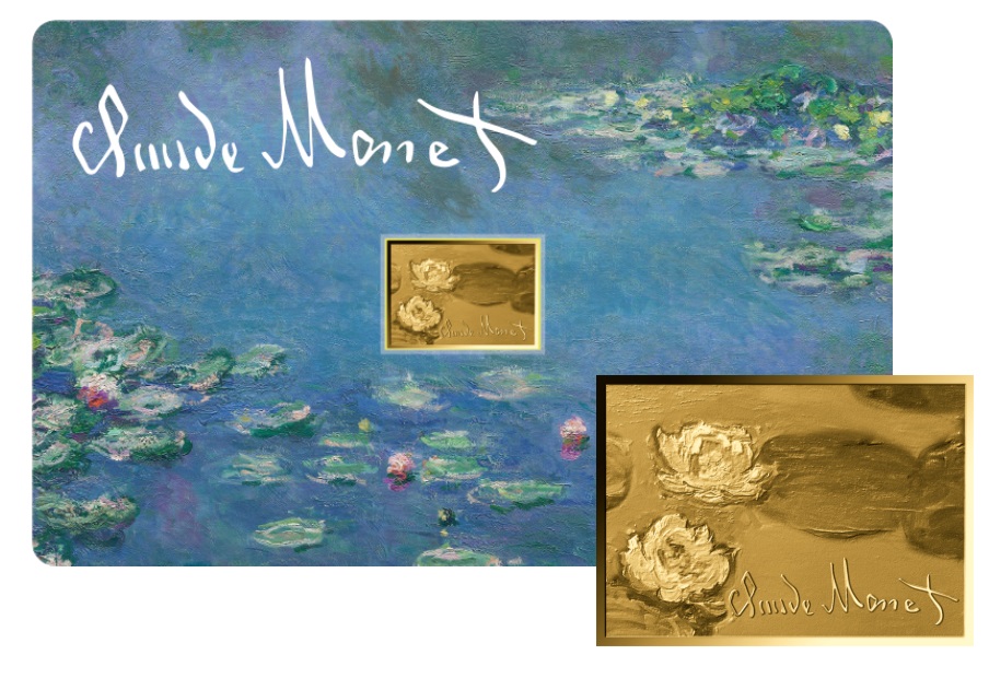 WATERLILIES - CLAUDE MONET - MONEDA DE ORO FINO - 1/1000 OZ - 3000 FRANCS CFA - TCHAD - COINCARD