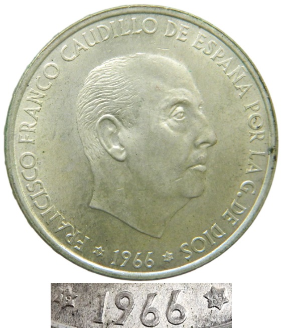 1966 *69 - ESPAÑA - 100 PESETAS - PALO CURVO