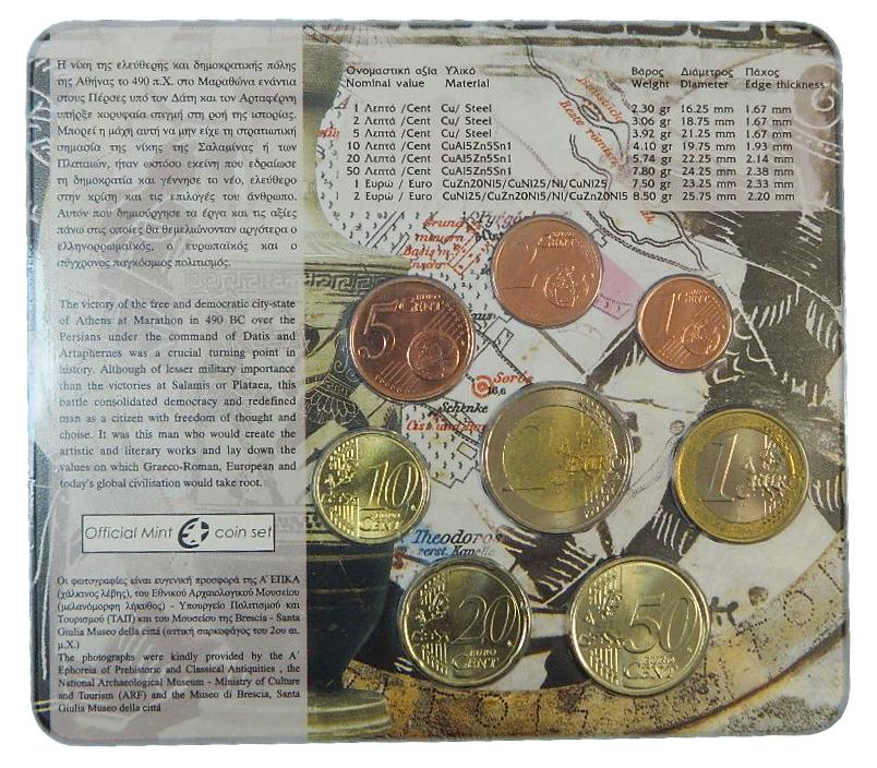 2010 - GRECIA - CARTERA EUROS - 8 MONEDAS - MANCHITAS