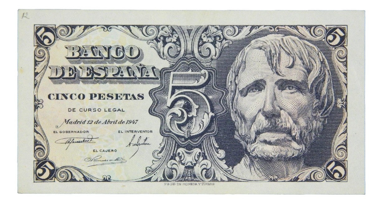 1947 - ESPAÑA -  BILLETE - 5 PESETAS - SENECA - SERIE A - MBC+