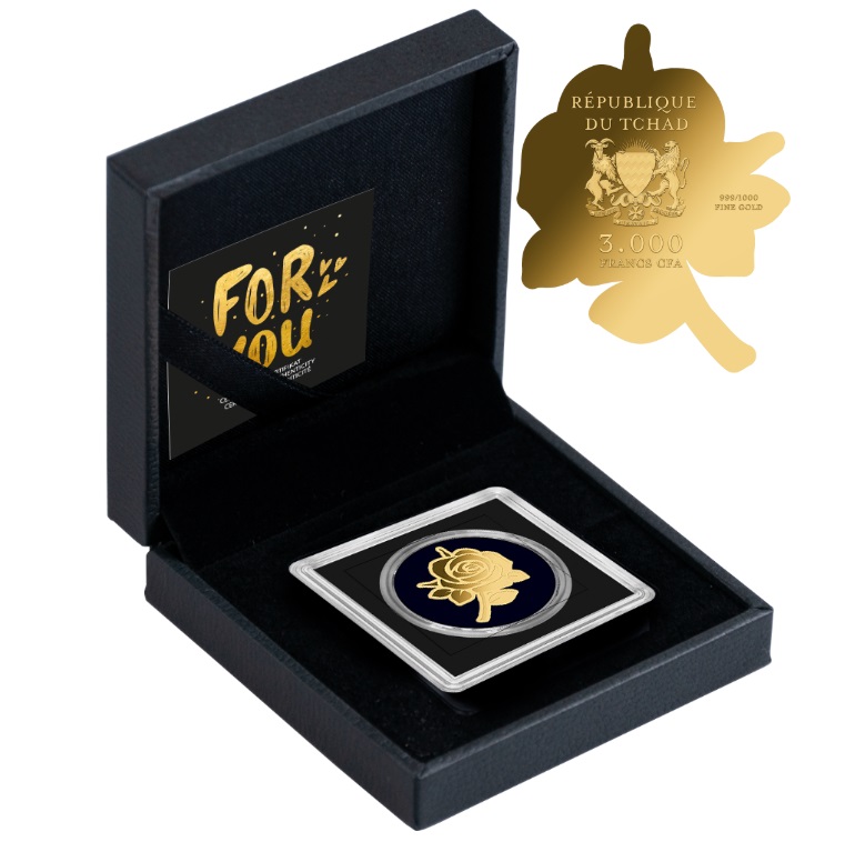 ROSA - MONEDA DE ORO FINO - 1/1000 OZ - 3000 FRANCS CFA - TCHAD - ESTUCHE