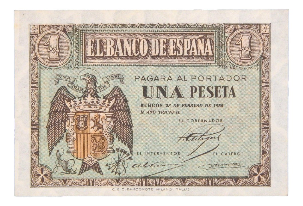 1938 - ESPAÑA - BILLETE - 1 PESETA - 28 FEBRERO - BURGOS  - EBC-