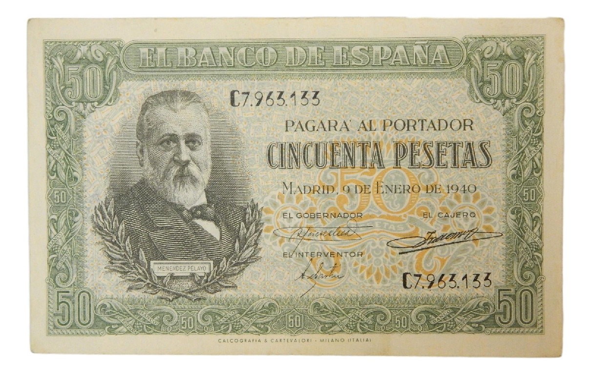 1940 - ESPAÑA - BILLETE - 50 PESETAS - MENENDEZ PELAYO - MBC-
