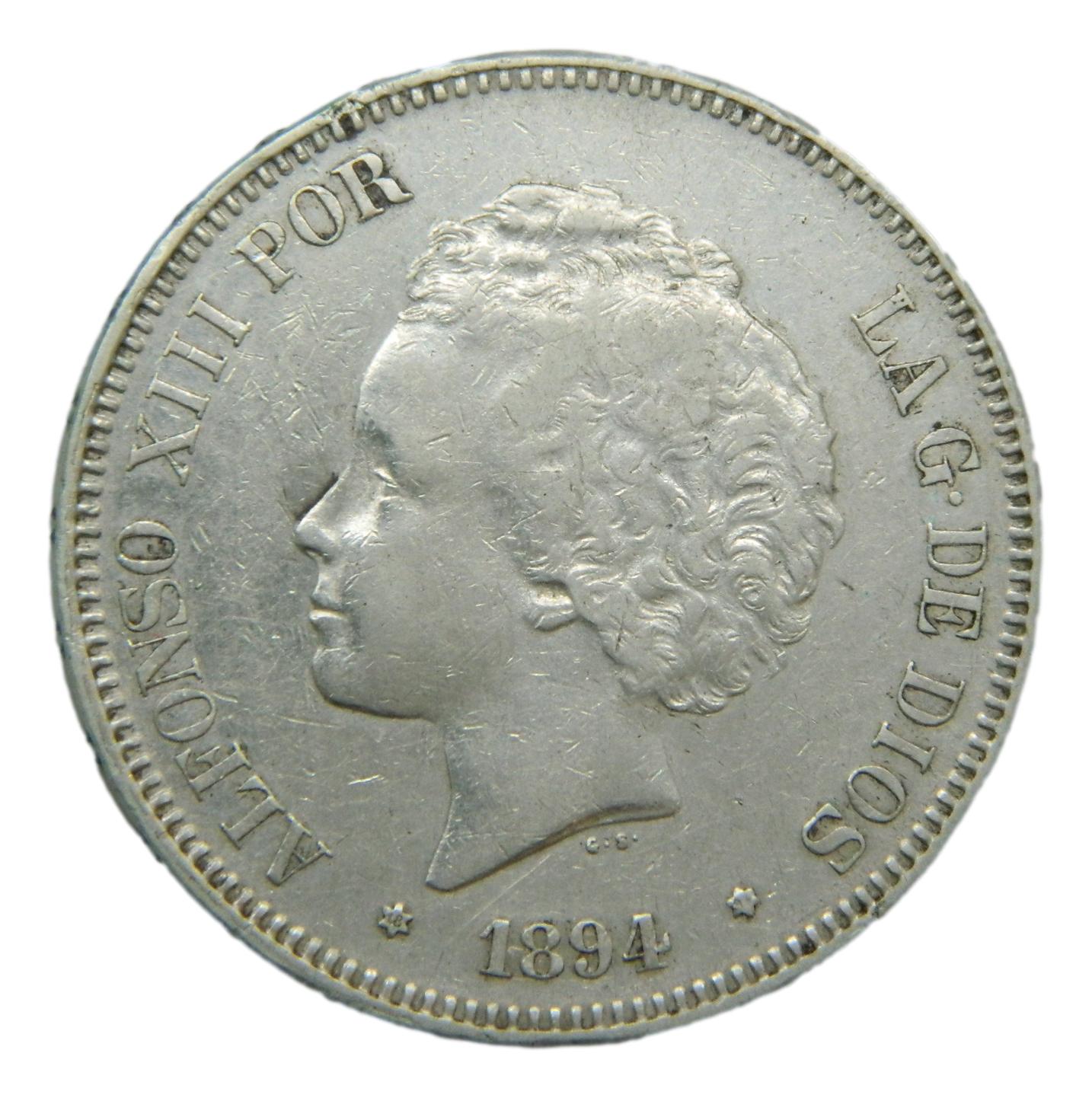 1894 - ALFONSO XIII - 5 PESETAS - PGV - PLATA