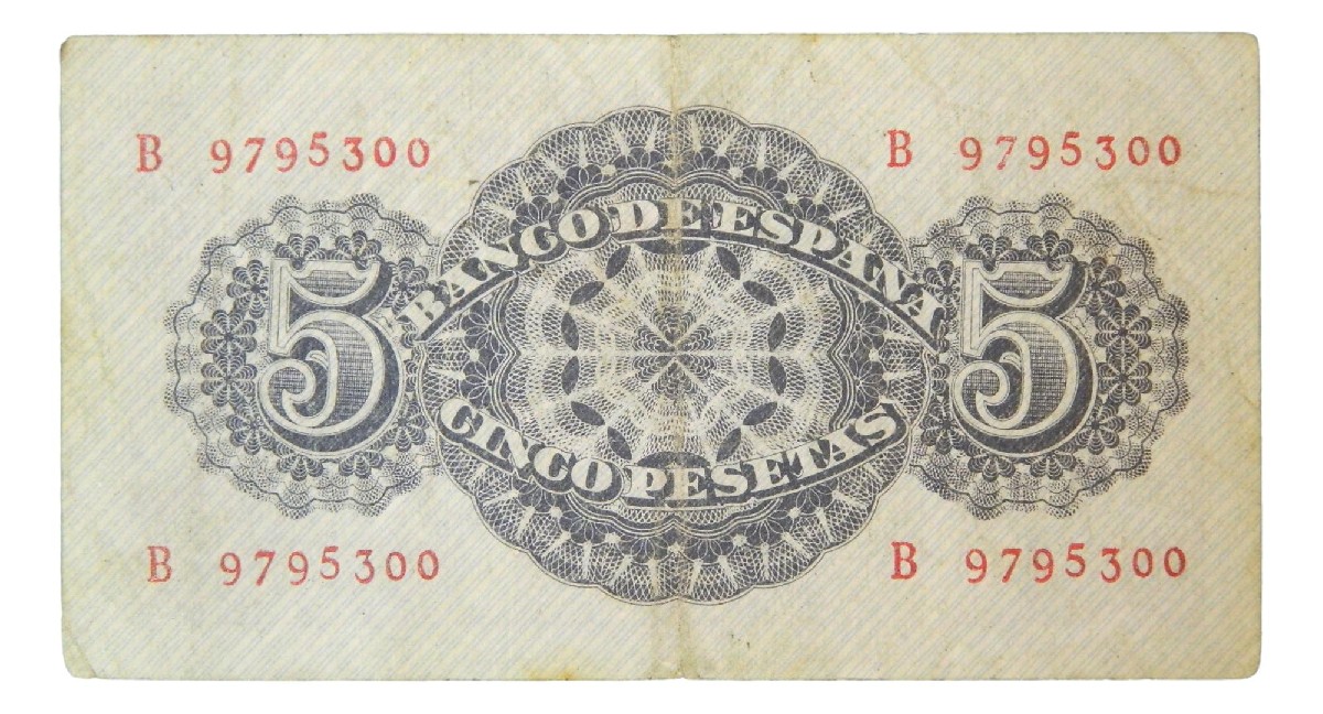 1947 - ESPAÑA - BILLETE - 5 PESETAS - SERIE B - BC