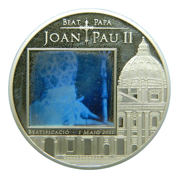 2011 - ANDORRA - 5 DINERS - JUAN PABLO II  - PLATA PROOF - HOLOGRAMA