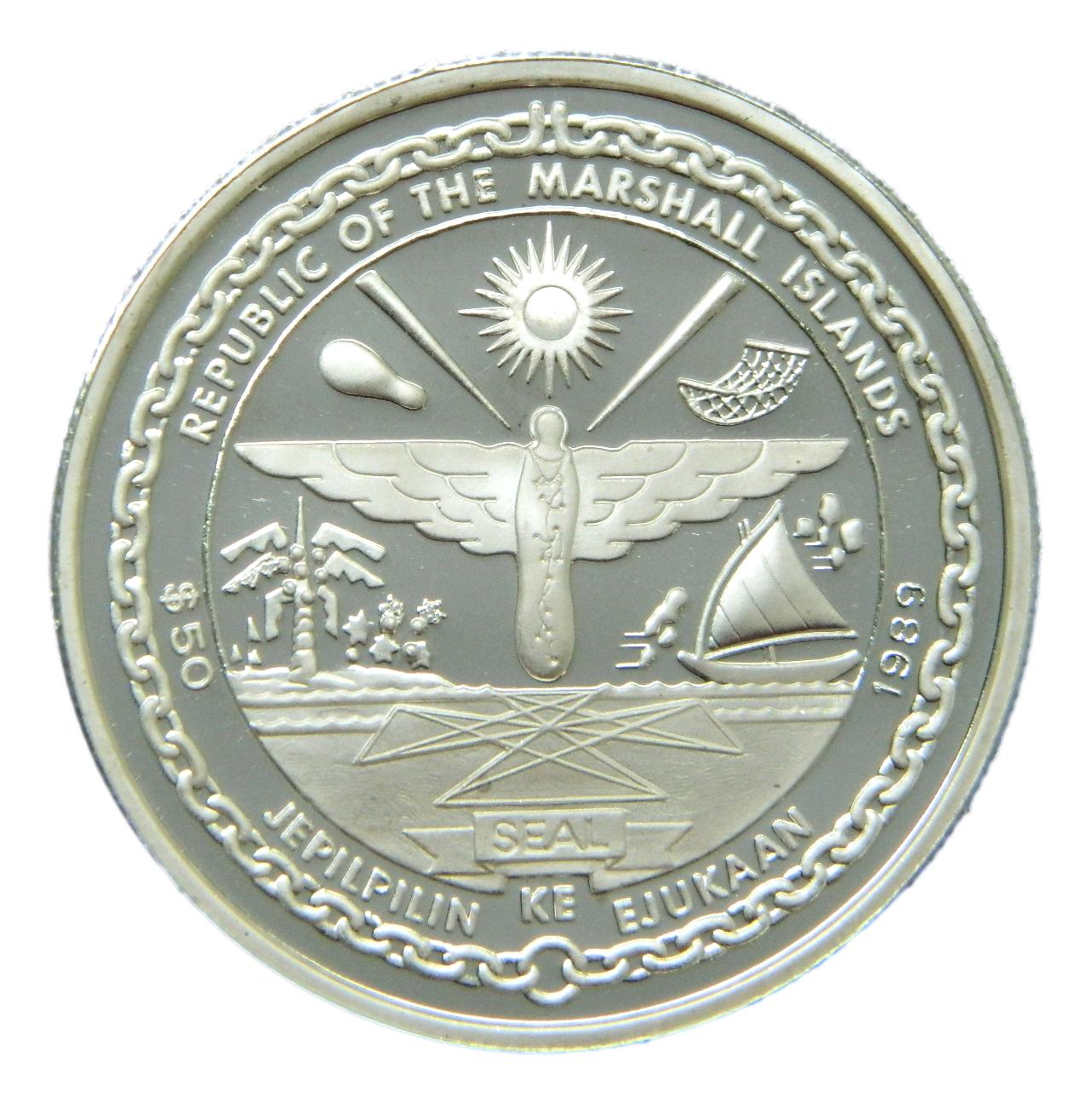 1989 - ISLAS MARSHALL - 50 DOLLAR - HOMBRE A LA LUNA - PLATA PROOF 