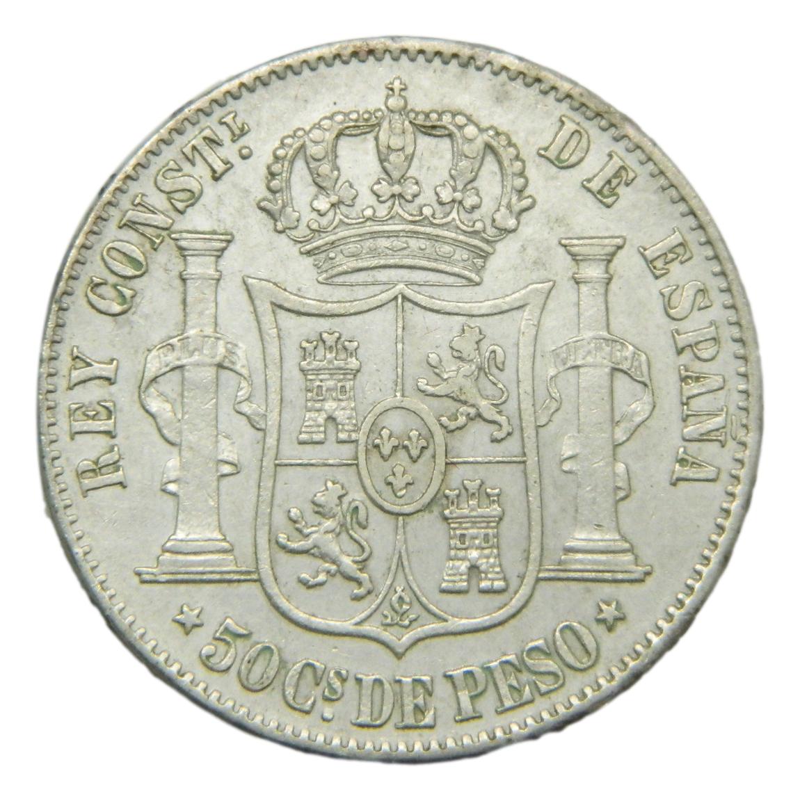 1885 - ALFONSO XII - 50 CENTAVOS DE PESO - EBC-