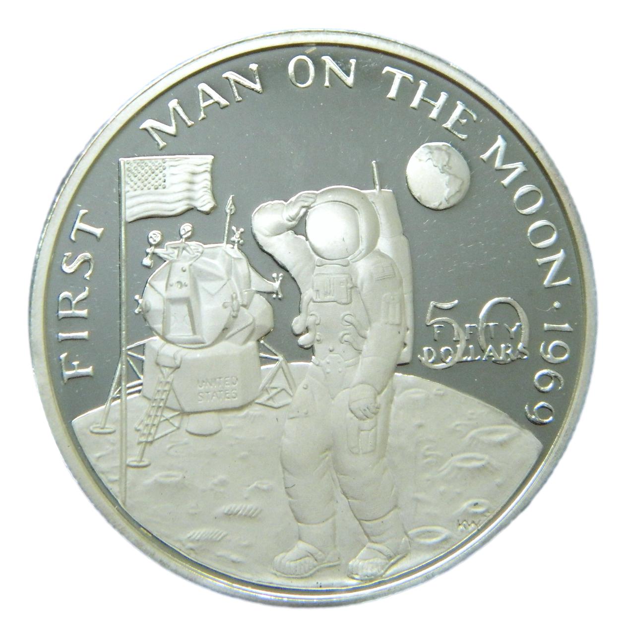 1989 - ISLAS MARSHALL - 50 DOLLAR - HOMBRE A LA LUNA - PLATA PROOF 
