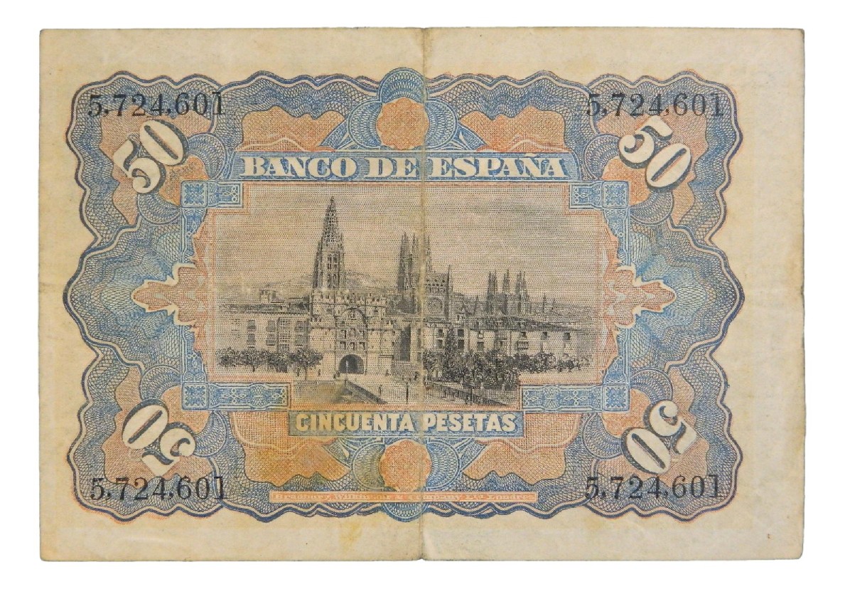 1907 - ESPAÑA - BILLETE - 50 PESETAS - MADRID - BC+
