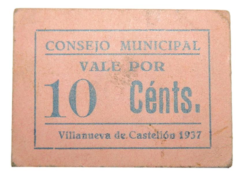 VILLANUEVA DE CASTELLON - BILLETE - 10 CENTIMOS - AGB 1612 F