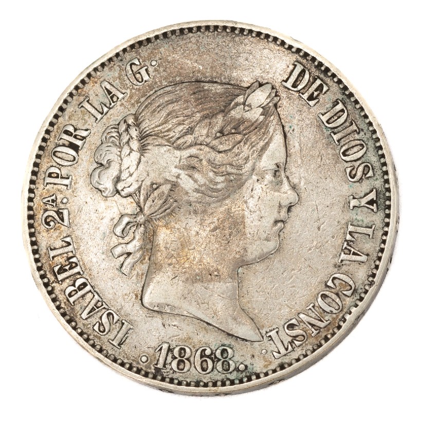 1868 *18-68 - ISABEL II - 1 ESCUDO - PLATA