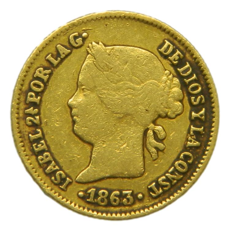 1863 - ISABEL II - 1 PESO - MANILA - BC+