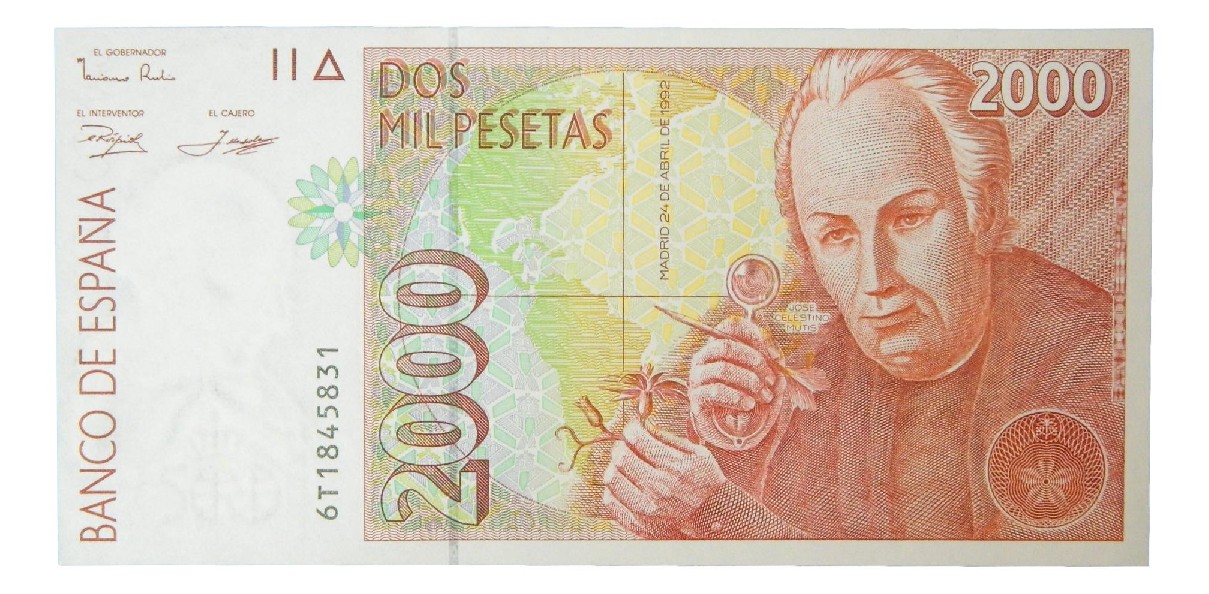 1992 - ESPAÑA  - BILLETE - 2000 PESETAS - JOSE CELESTINO MUTIS - EBC