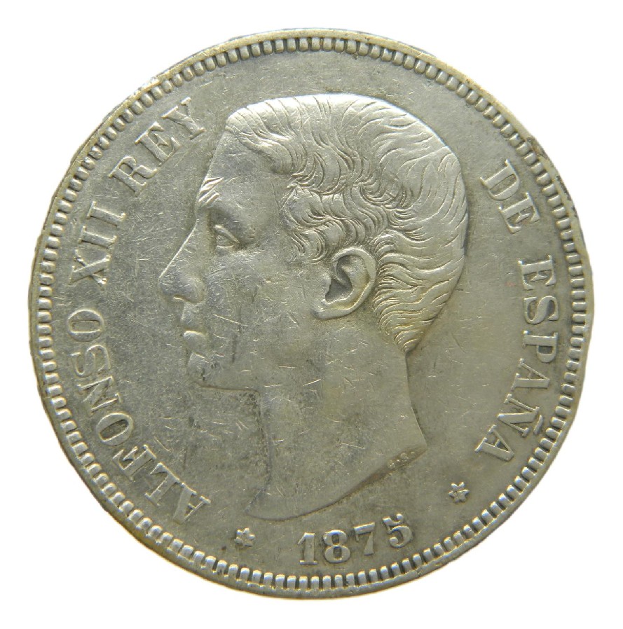 1875 *18-75 - ALFONSO XII - 5 PESETAS - DEM - BC+