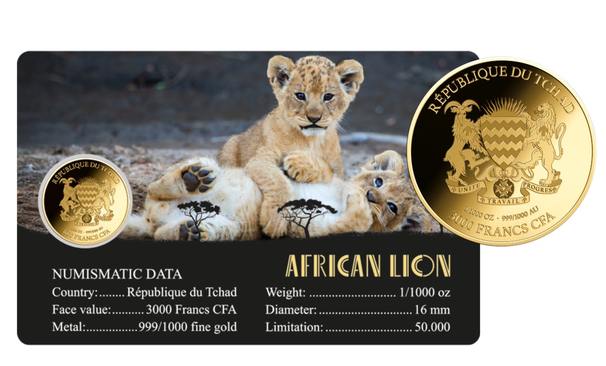 LEON - MONEDA DE ORO 999/1000 - 3000 FRANCS CFA - COINCARD