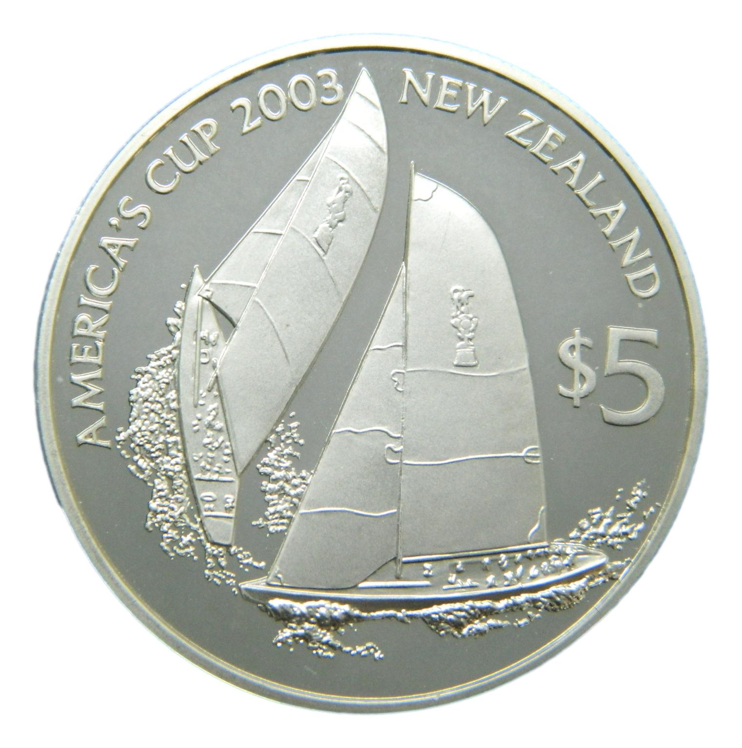 2002 - NUEVA ZELANDA - 5 DOLLARS - AMERICAS CUP 2003 - PLATA PROOF