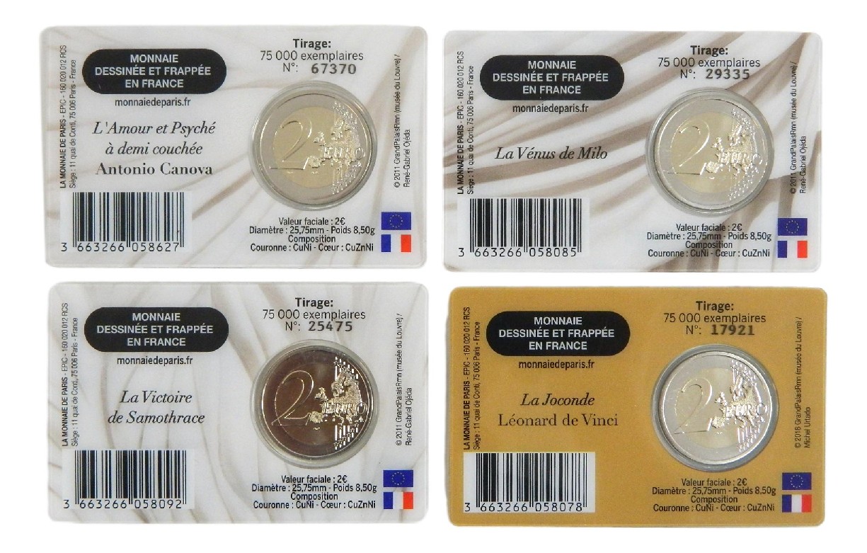 2025 - FRANCIA - 2 EURO - MUSEO DEL LOUVRE - 4 COINCARDS