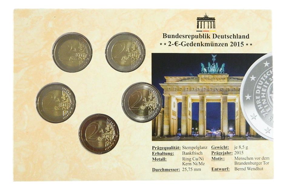 2015 - ALEMANIA - 2 EUROS - REUNIFICACION - 5 CECAS - BLISTER