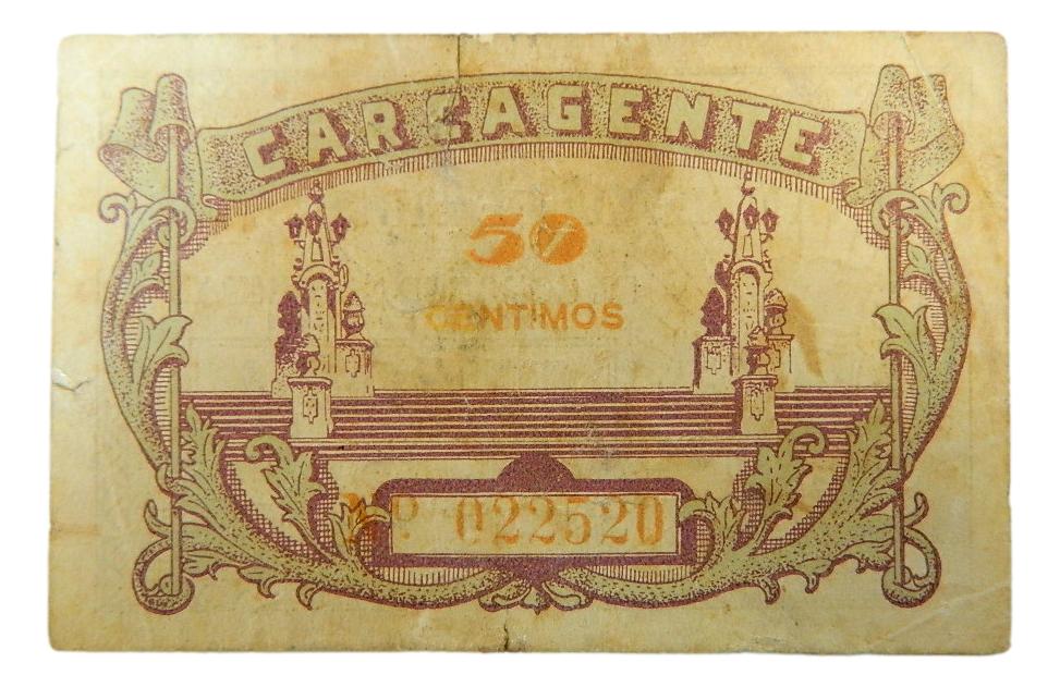 CARCAGENTE - BILLETE - 50 CENTIMOS - AGB 449 E - JULIO 1937 - MBC