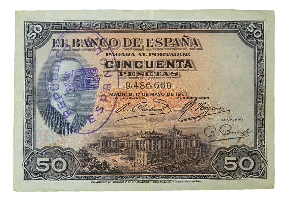 1927 - ESPAÑA - BILLETE - 50 PESETAS - CON SELLO - MBC-