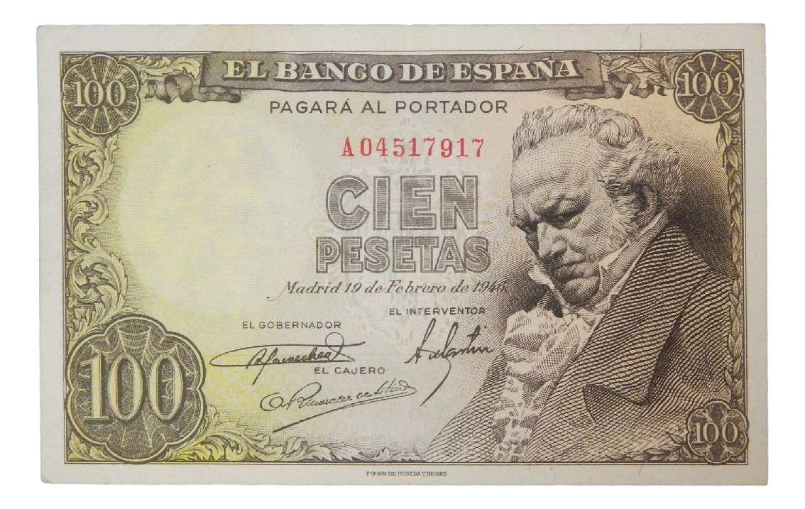 1946 - ESPAÑA - BILLETE - 100 PESETAS - GOYA - MBC