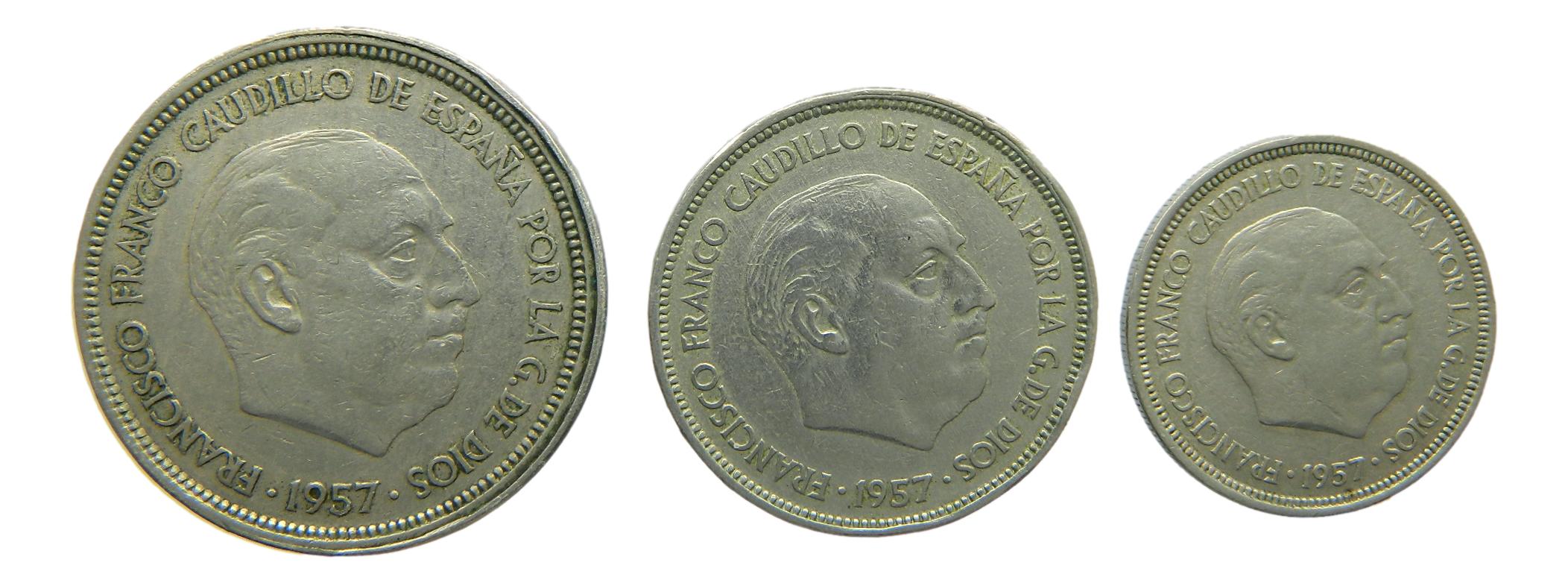 1957 - ESPAÑA - SERIE BA - 50, 25 Y 5 PESETAS - FRANCO - BC