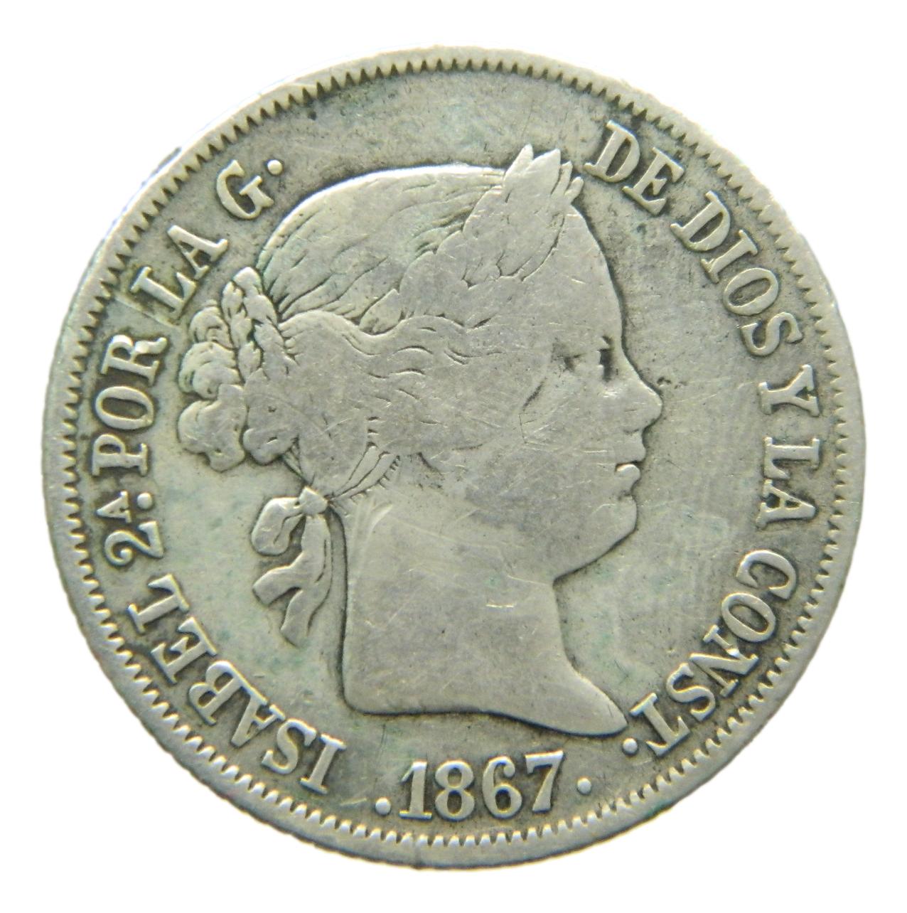 1867 - ISABEL II - 40 CENTIMOS DE ESCUDO - MADRID - BC+