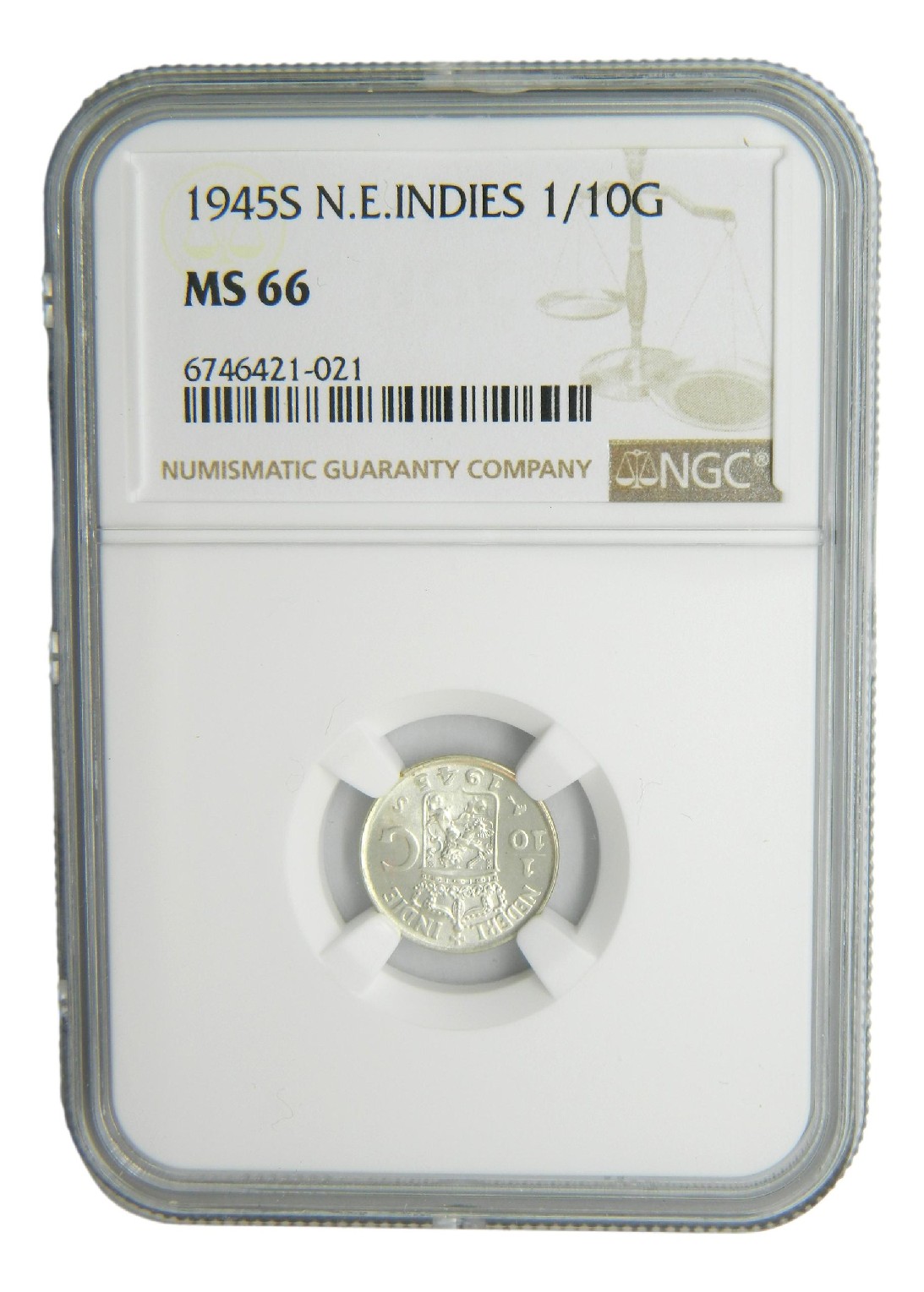 1945 S - INDIAS ORIENTALES NEERLANDESAS - 1/10 GULDEN - NGC MS 66