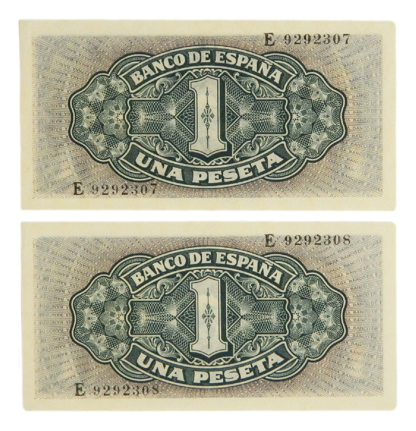 1940 - ESPAÑA - PAREJA BILLETES - 1 PESETA - SANTA MARIA - SC