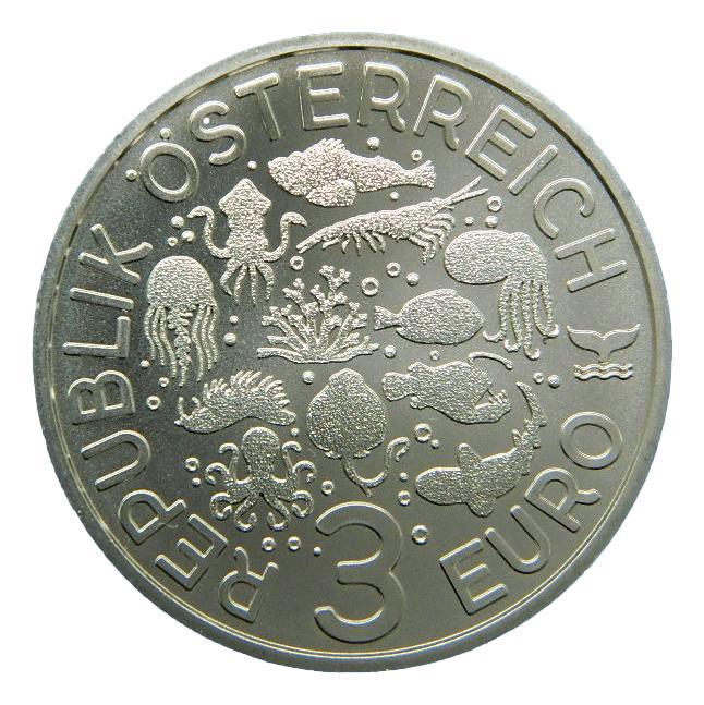 2023 - AUSTRIA - 3 EUROS - CORAL PETREO - VIDA MARINA LUMINOSA