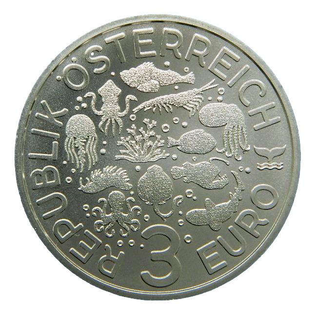 2023 - AUSTRIA - 3 EUROS - CORAL PETREO - VIDA MARINA LUMINOSA