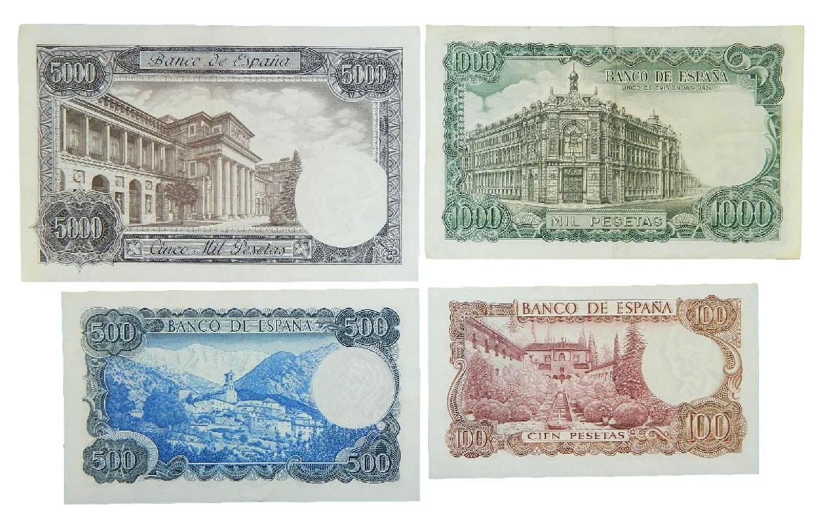1970-1976 - ESPAÑA - LOTE 4 BILLETES - PESETAS - MBC