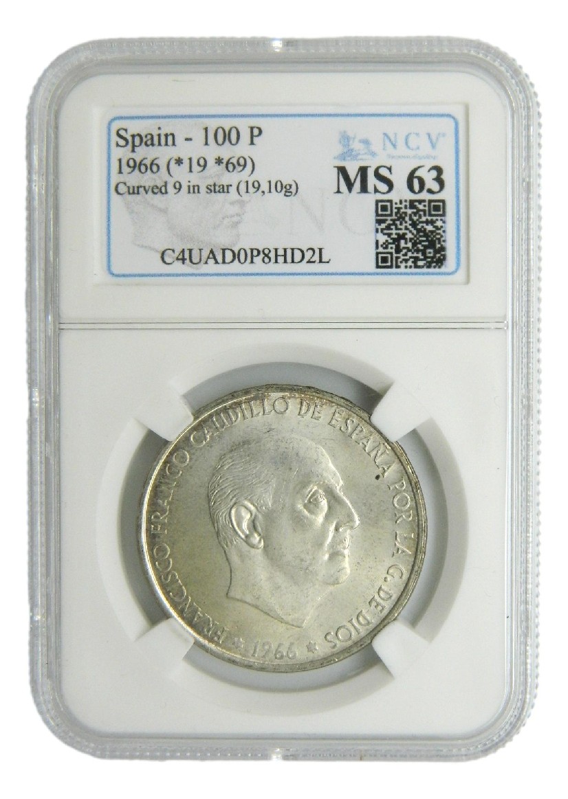1966 *69 - ESPAÑA - 100 PESETAS - PALO CURVO - MS 63