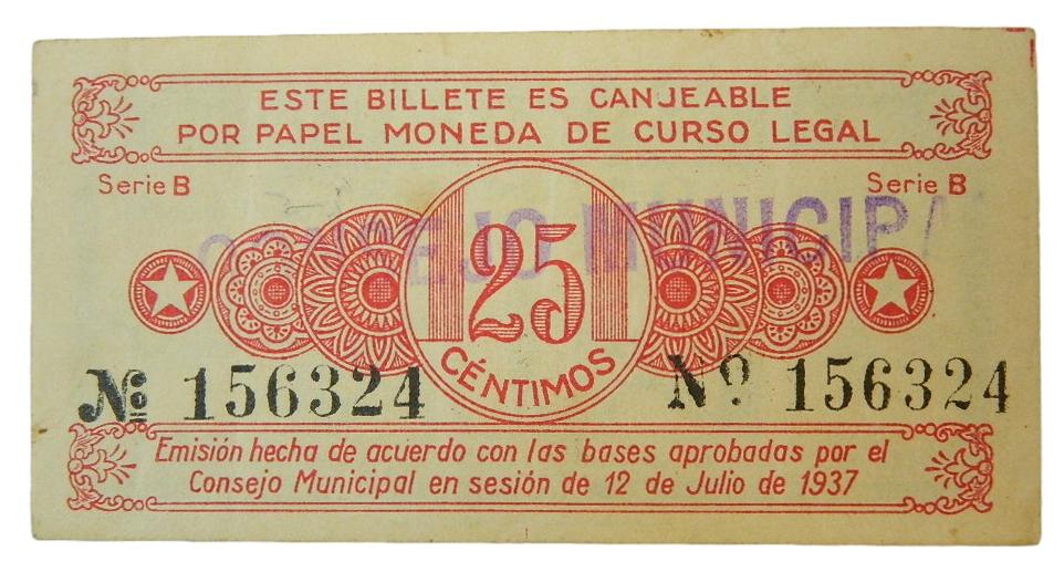 ALCOY - 25 CENTIMOS DE PESETA - 12 JULIO 1937 - AGB 91 C - EBC