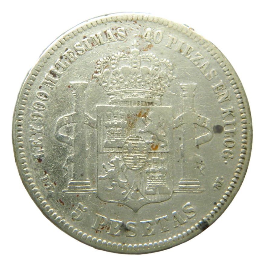 1876 - ALFONSO XII - 5 PESETAS - DEM - OREJA RAYADA